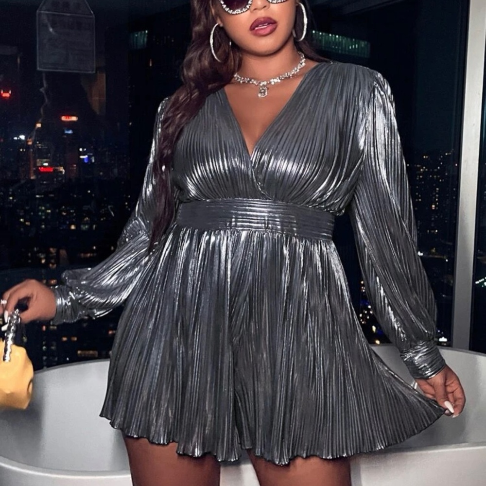 Plus Pleated Surplice Neck Romper